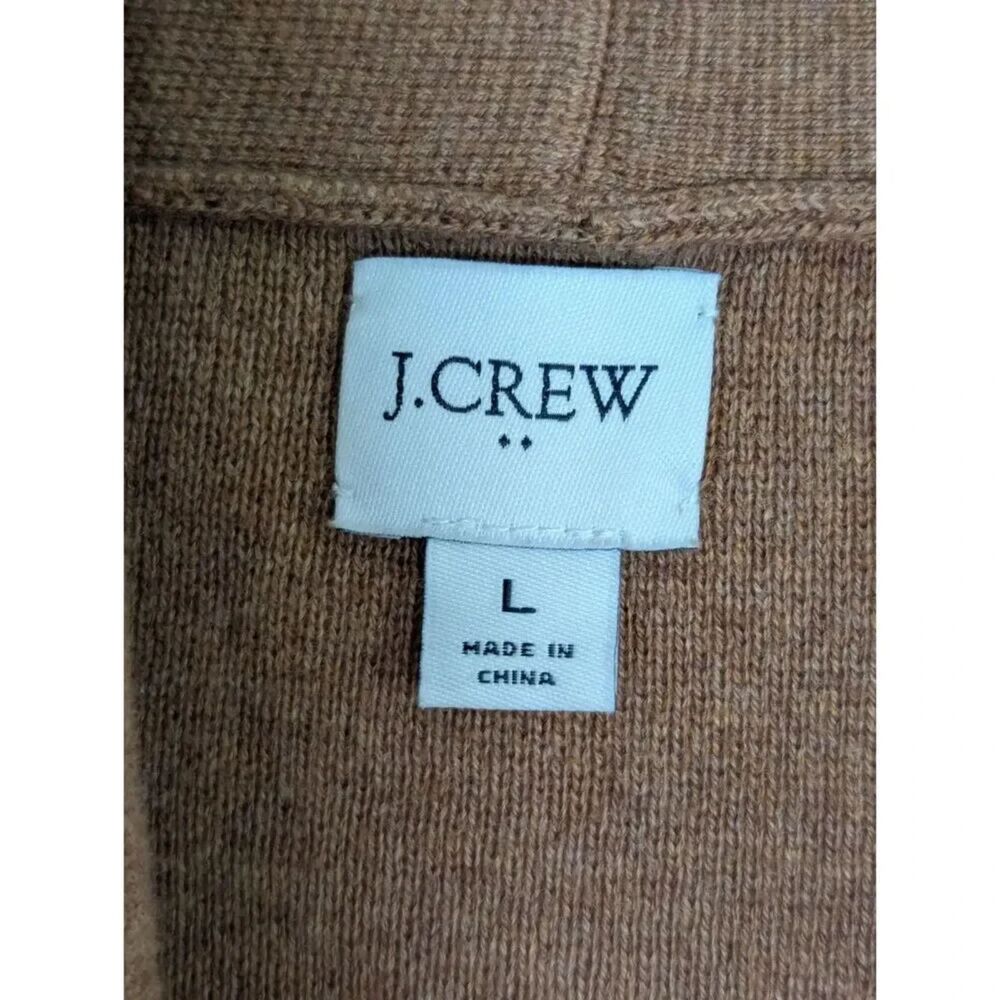 J. Crew Vanessa Open Cardigan Sweater Brown Large Women’s Pockets Cotton Camel - Picture 3 of 8